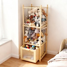 Kompaktayc Stuffed Animal Storage with Clear-View Drawer, Wooden wood
