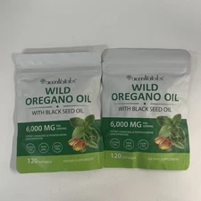 2 Pack  Wild Oregano Oil W/ Black Seed oil Organic 120 Ct 6000mg Exp 11/26