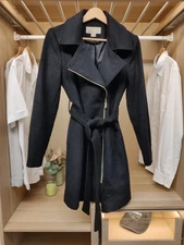 MICHAEL KORS XS BLACK OVERCOAT JACKET FORMAL LINED ZIP BELT CASUAL WOMENS XMALL