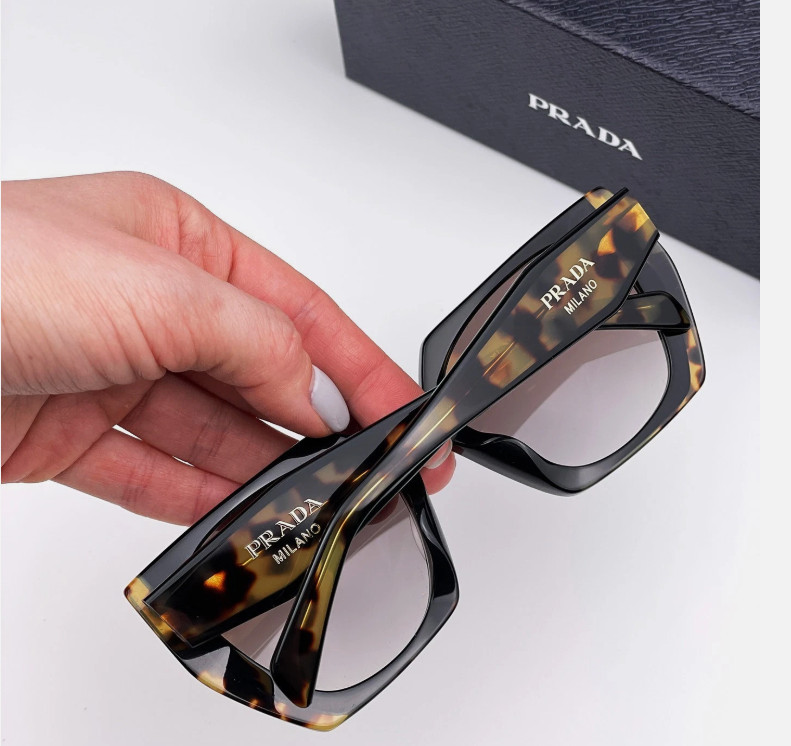 Prada PR 15WS Oversized Square Sunglasses Women Black Tortoiseshell With Box