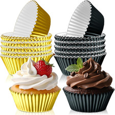 200 Black  Gold Cupcake Liners Mini Muffin Wrappers Party Baking Cups