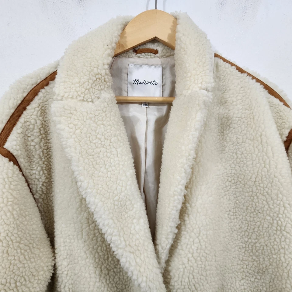 Madewell Sherpa Topcoat Faux Shearling Ivory Sz M Oversized Teddy Cocoon Duster - Image 3 of 4
