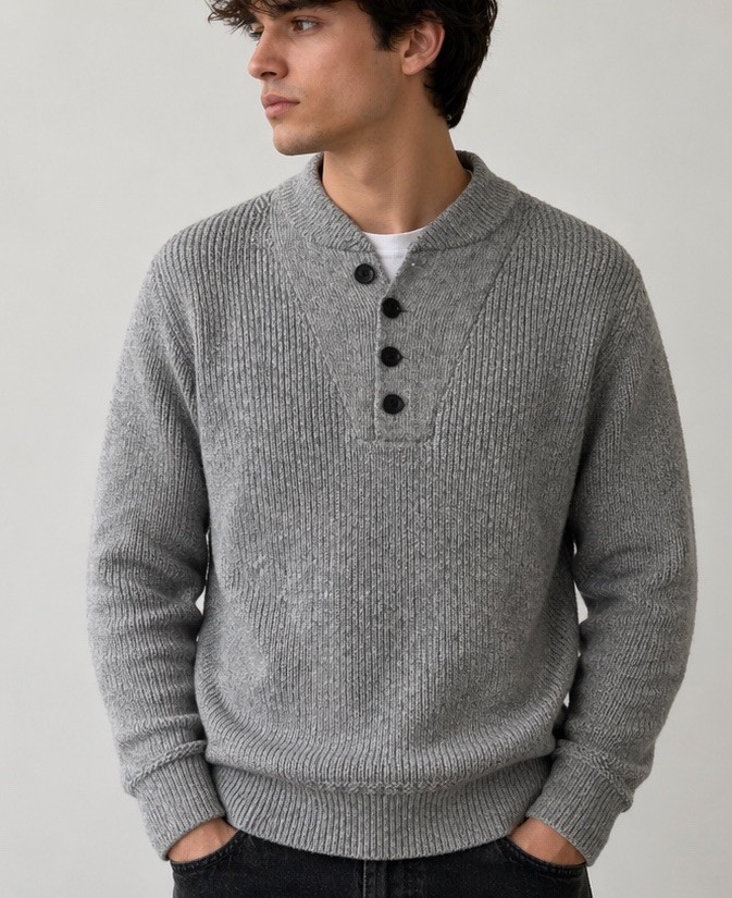 Vtg Eddie Bauer Sweater Mens L Gray Chunky Shawl Collar Fisherman Cabincore