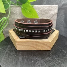 7.5-8.5 Punk Goth Bracelet Brown Stud Spike Leather Wristband New B6082