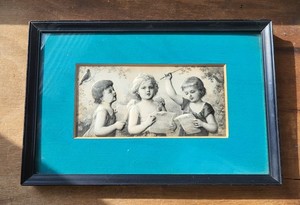 Antique Art Relievo 1896 Spring "Song" Girls Bird Framed Art ~12"x8" Puffy 3D