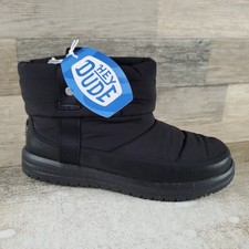 Hey Dude Camden Cuff Womens Winter Boots Sz 9 Black Nylon Quilt Leather Comfort