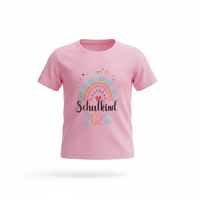 Mädchen T-Shirt Einschulung 2026 Schulkind Regenbogen Rosa Gr. 122 NEU Geschenk