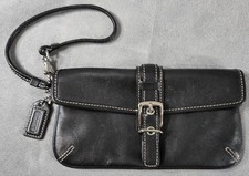 Coach Black Leather Wristlet Magnetic Snap Closure Vintage