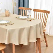 Oval Tablecloth 52x70 Inch Polyester Fabric Table Cloth Solid Beige Heavy Dut...