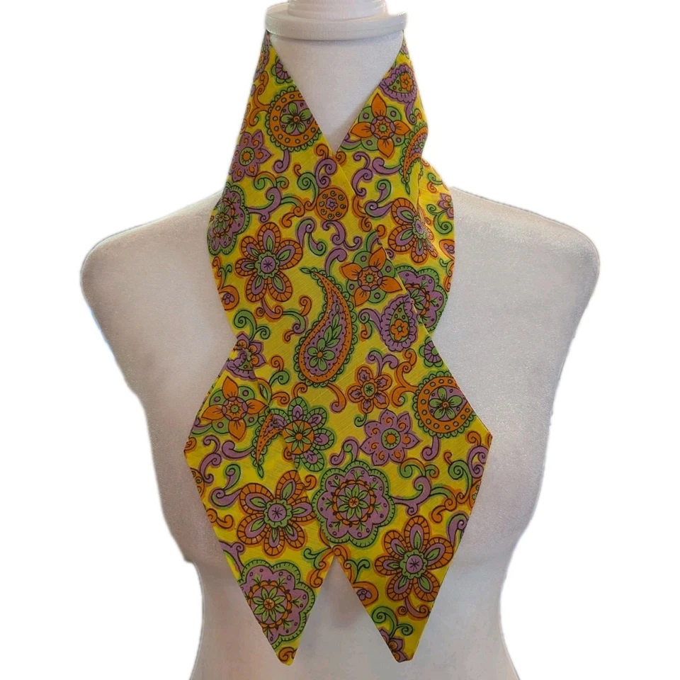 Vtg 1960s Mod Neon Paisley Floral 32" Cravat Neckerchief Head Scarf Hair Tie - Image 3 of 4