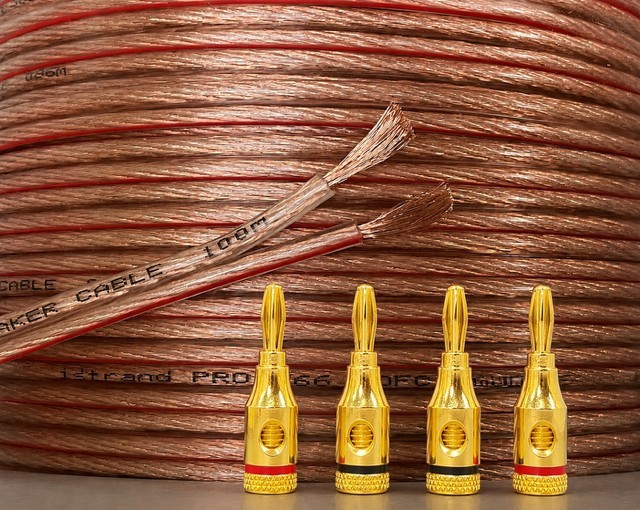 10m 14 AWG Oxygen Free Copper Speaker Cable with 4mm Gold Plated Banana Plugs