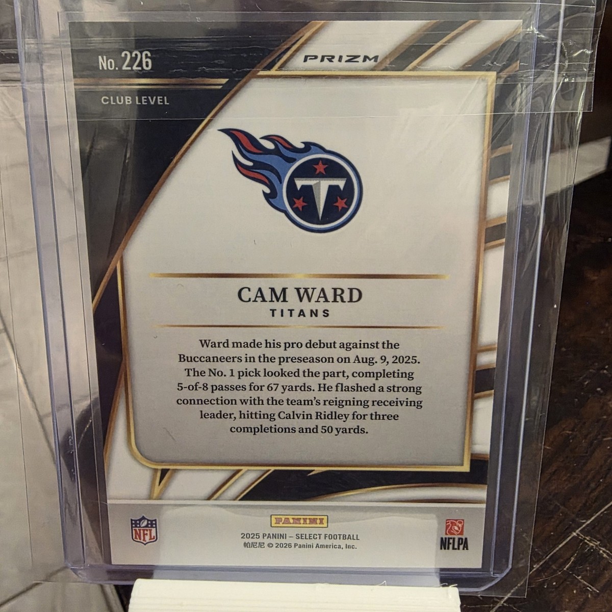 2025 Select Cam Ward Zebra Prizm SSP Case Hit (RC) Club Level
