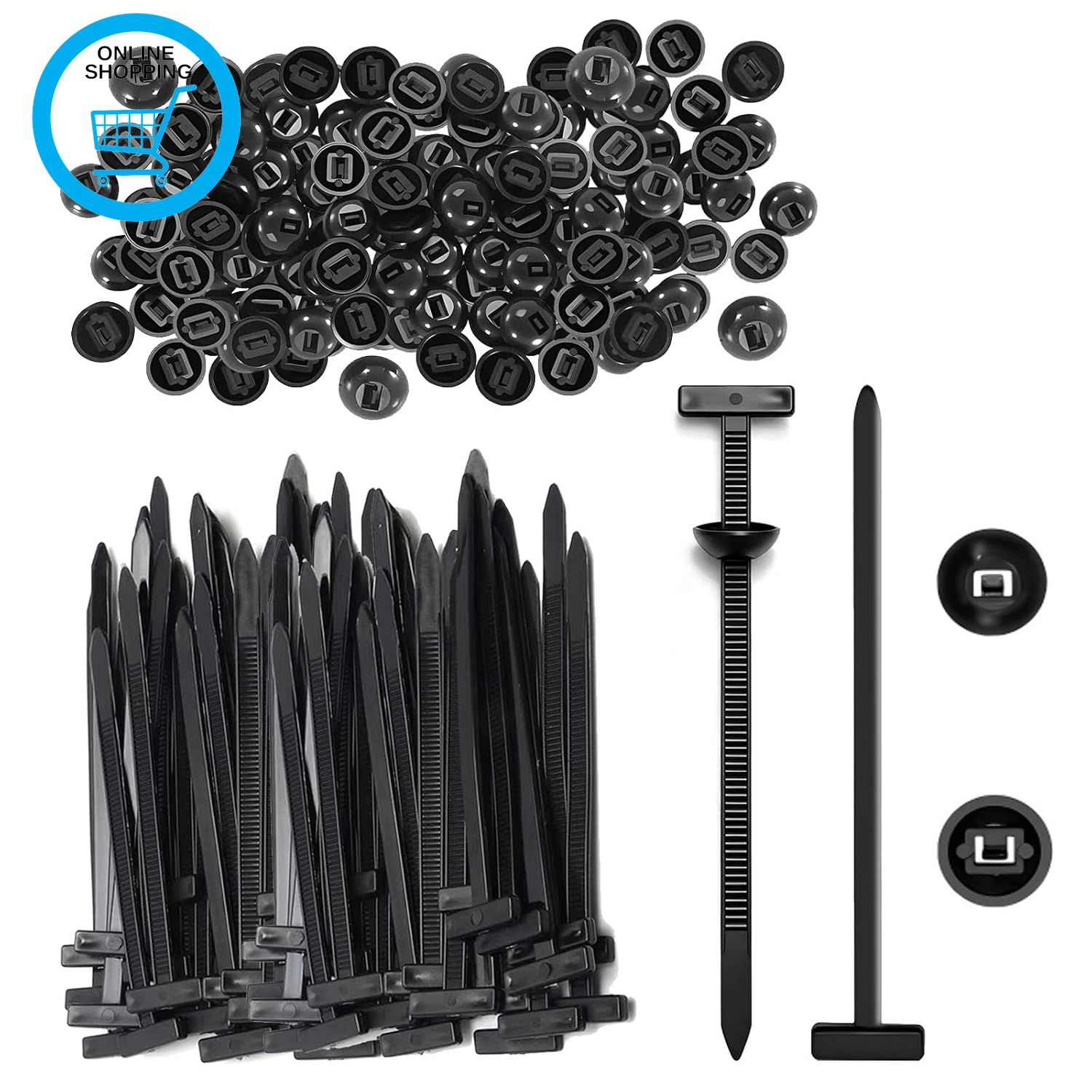100 Pack Universal Nylon Zip Ties with Push-Pin Buttons | Heavy-Duty Self-Lockin