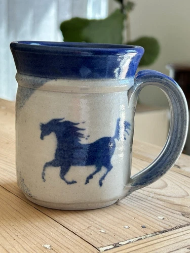 VTG Richard Dick Masterson Stoneware Blue & Cream Mug Horse