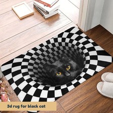 3D Rug for Black Cat Funny Optical Illusion Anti-Slip Cat Floor Mat