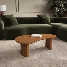 Curved Mango Wood Coffee Table with 2 Legs - Ivan VAN006