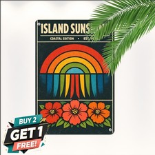 Aloha Hawaii Rainbow Surfboard Tropical Paradise Beach Metal Sign 8x12