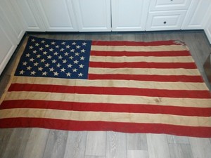 Vintage 50 Star American US Flag 88 x 50 Cotton Canvas Distressed Stained