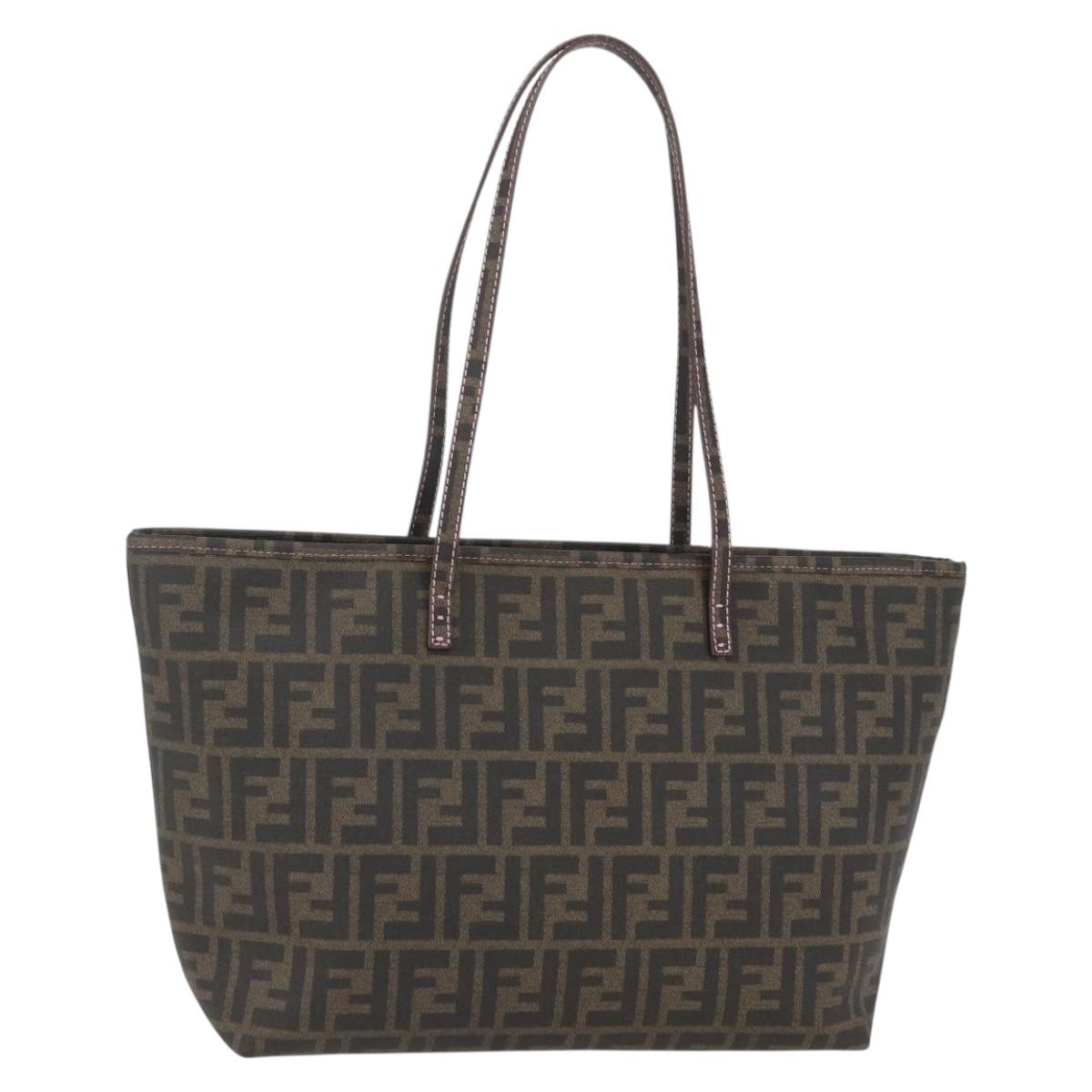 FENDI Zucca Canvas Tote Bag PVC Black Brown Auth 148577
