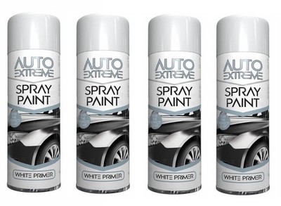 4 x WEISSE GRUNDIERUNG AEROSOL SPRAY LACK SCHNELLTROCKNEND FÜR AUTO AUTO FAHRRAD METALL 250ML
