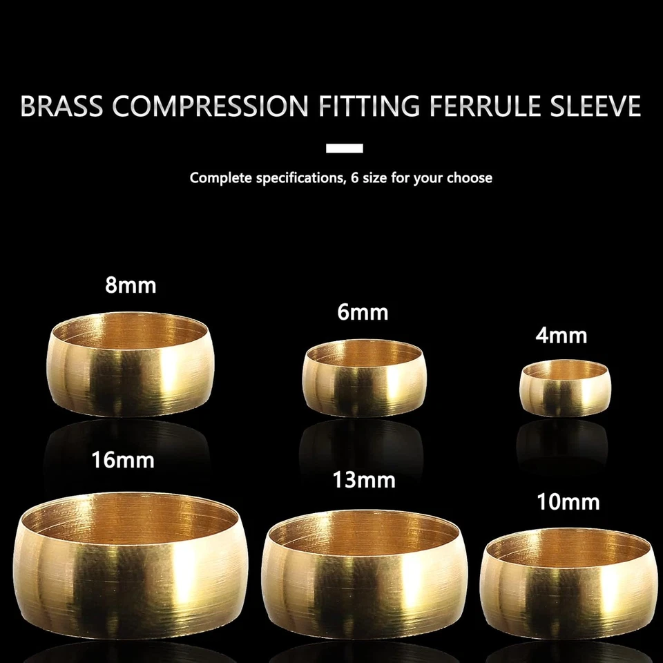 50PCS Brass Compression Sleeves Ferrules, 5/8" (16Mm) Tube OD Metal Fittings - Image 2 of 4
