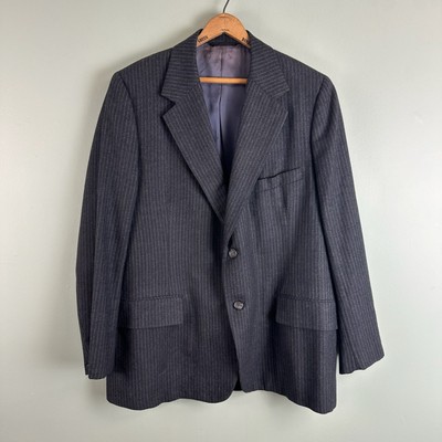 Pinstripe Wool Suit Coat Harvard Co-op Blazer Jacket Grey Union Made Tailored