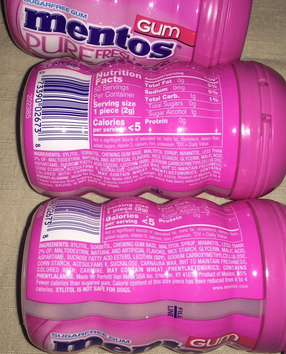 4 Mentos Pure Fresh Sugar Free Chewing Gum with Xylitol Bubble Fresh 50 Pieces