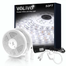 White LED Strip, 50ft Dimmable 24V LED Lights Strip 6500K Bright Daylight Whi...