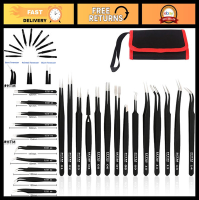 Precision Tweezers Set - ESD Anti-Static Stainless Steel for Craft, Jewelry, Ele