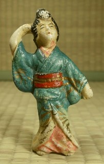 Small Ceramic Figure / Woman Dancing / Japanese / Antique