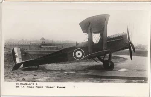 De Havilland (Airco) DH-4. A7995. WW1 Royal Flying Corps, RAF 2 Seat Bomber RPPC