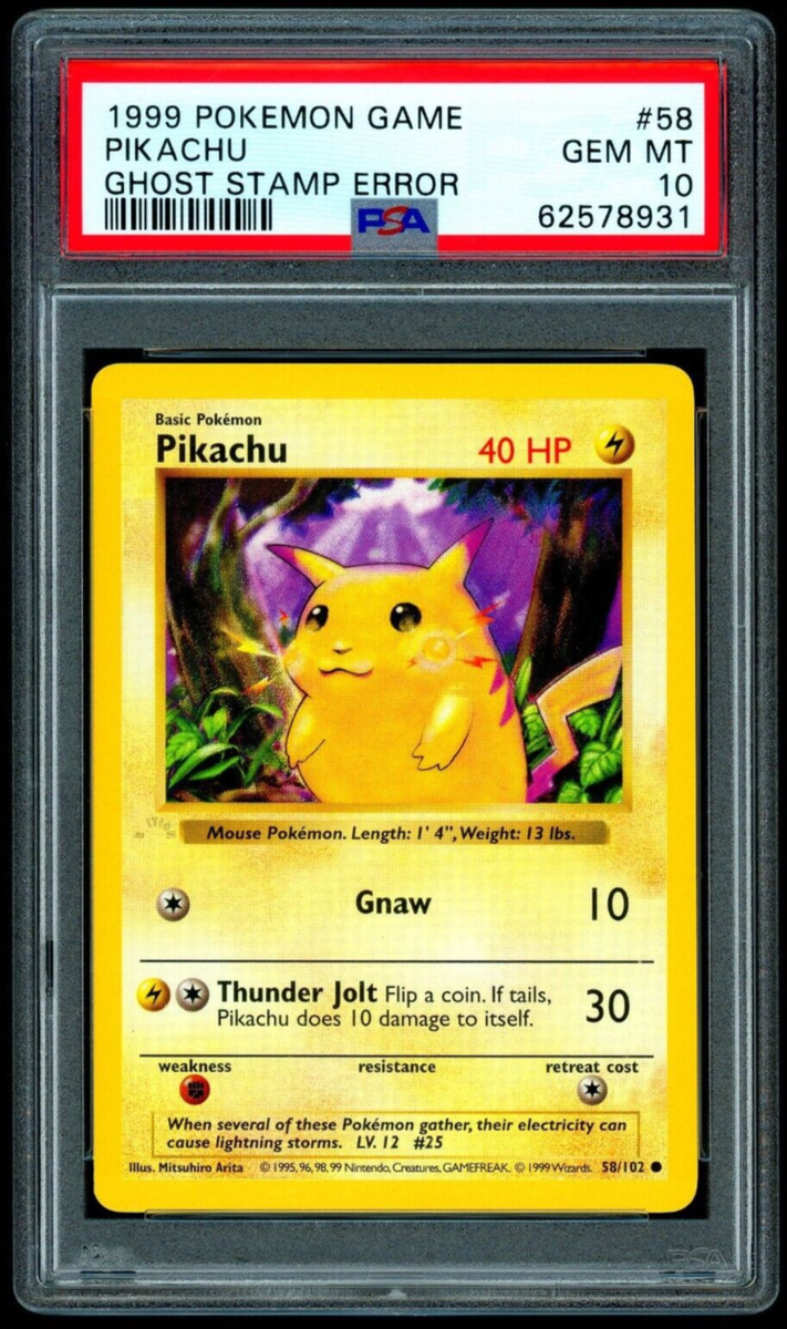 1999 Pokemon PIKACHU Base Set Shadowless GHOST STAMP ERROR 1999 Pokemon PIKACHU Base Set Shadowless GHOST STAMP ERROR