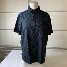 MIZZEN MAIN Leeward SS Dress Shirt Men's Size M Navy Multi Leaf