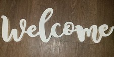 Welcome Sign Cut Wood Script Lettering White Wall Decor