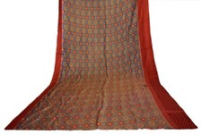 FNC Vintage Saree Indian Blue Hand Woven Ikat Blend Silk Sari Craft Fabric 5YD.
