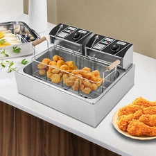 3400W Commercial Electric Deep Fryer 6L+6L Dual Tank Commercial w/ Fry Basket