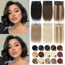 REAL REMY Human Hair Pads Short Clip In Mini Hairpiece Topper Extensions 4"-12"