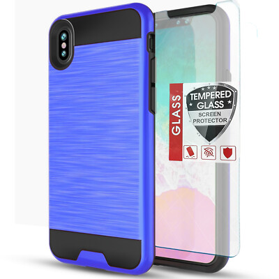 For iPhone XR Case /XS Max Phone Cover Shockproof Armor+Tempered Glass Protector