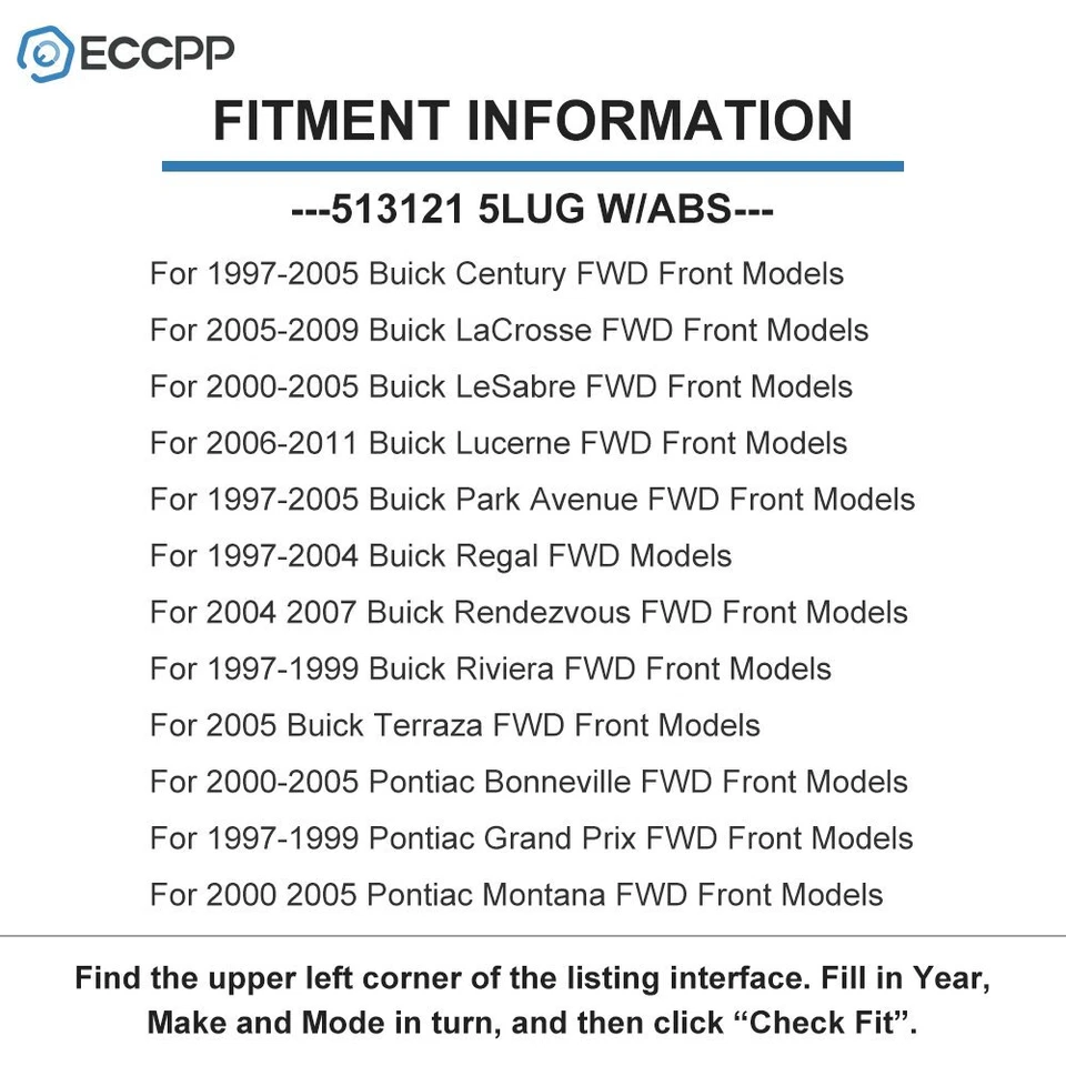 Conjunto de 2 cojinetes de cubo de rueda delantera para Chevy Impala Buick Lucerne LeSabre tracción delantera Foto 2 de 4