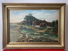 Original Oil Painting Of Thatch And River Crossing In Donegal Ireland Signed W.T