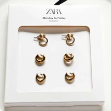 New 3pairs Zara Small Hoop Earrings Gift Fashion Women Party Holiday Jewelry