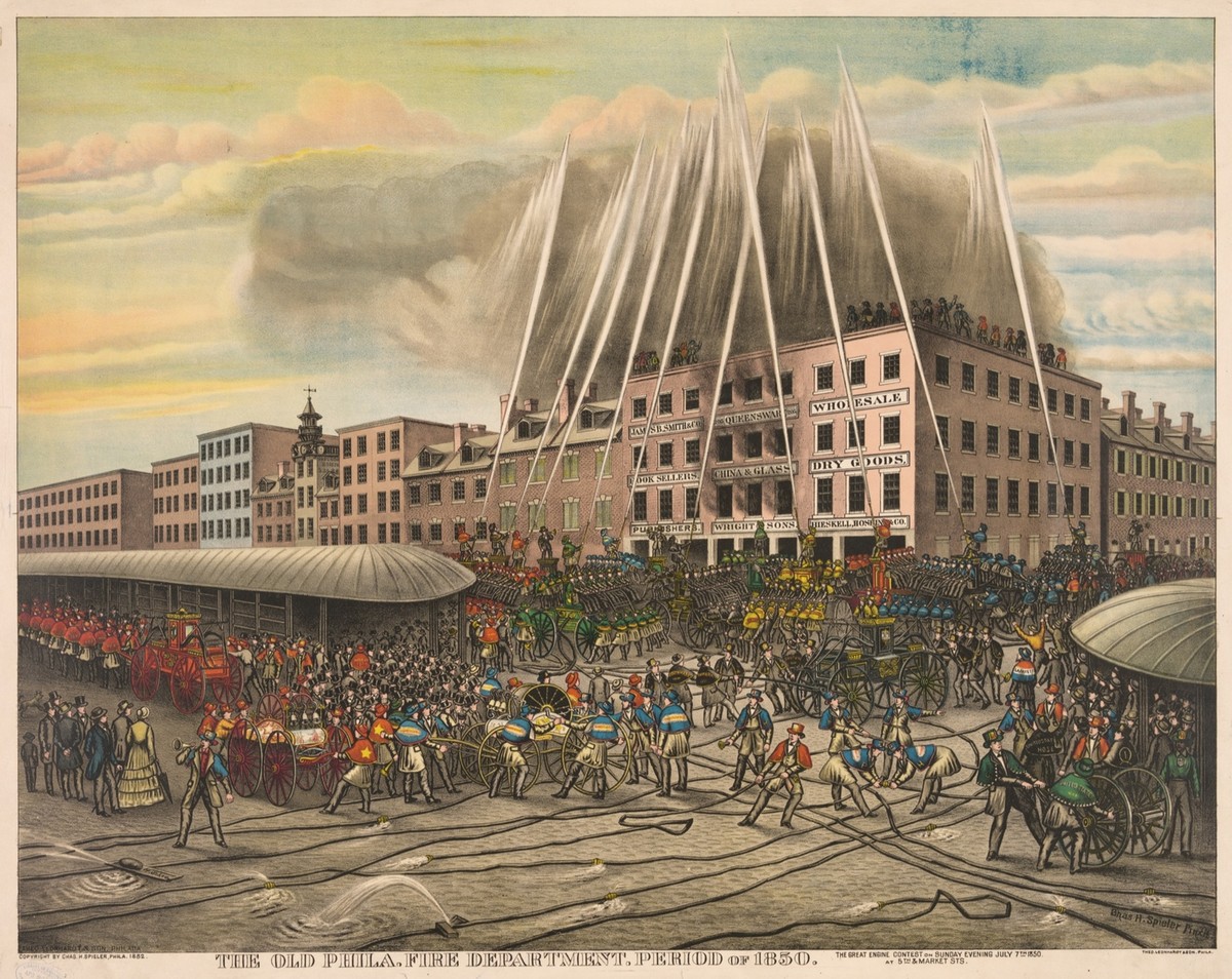 Wall Decor Poster.Room interior art design.1850 Philadelphia Fire