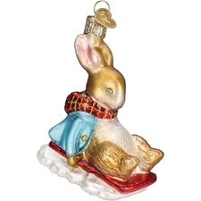 Old World Christmas PETER RABBIT ON SLED (12688) Glass Ornament w/ Box