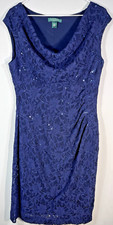 Lauren Ralph Lauren Cocktail Lined Midi Navy Sequin Size 10 (est)