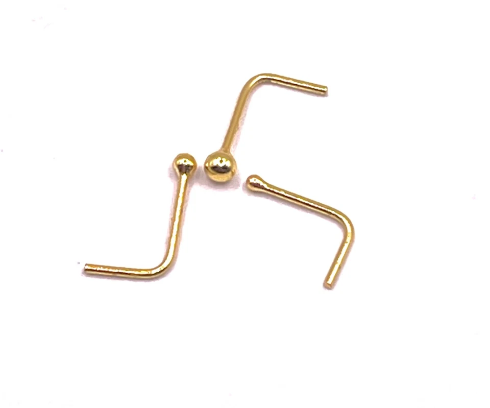 gold plated nose stud ball 18 carat Yellow 1,  1.5 or 2 mm  gold ball  L Shaped - Image 2 of 3