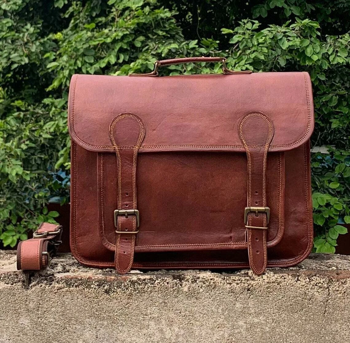 Leather Backpack Laptop Bag Rucksack School Genuine Office Shoulder Travel 15''