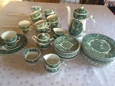 43tlg. Kaffeeservice - 12 Personen - grün/weiß Keramik ENOCH Wood&Sons England