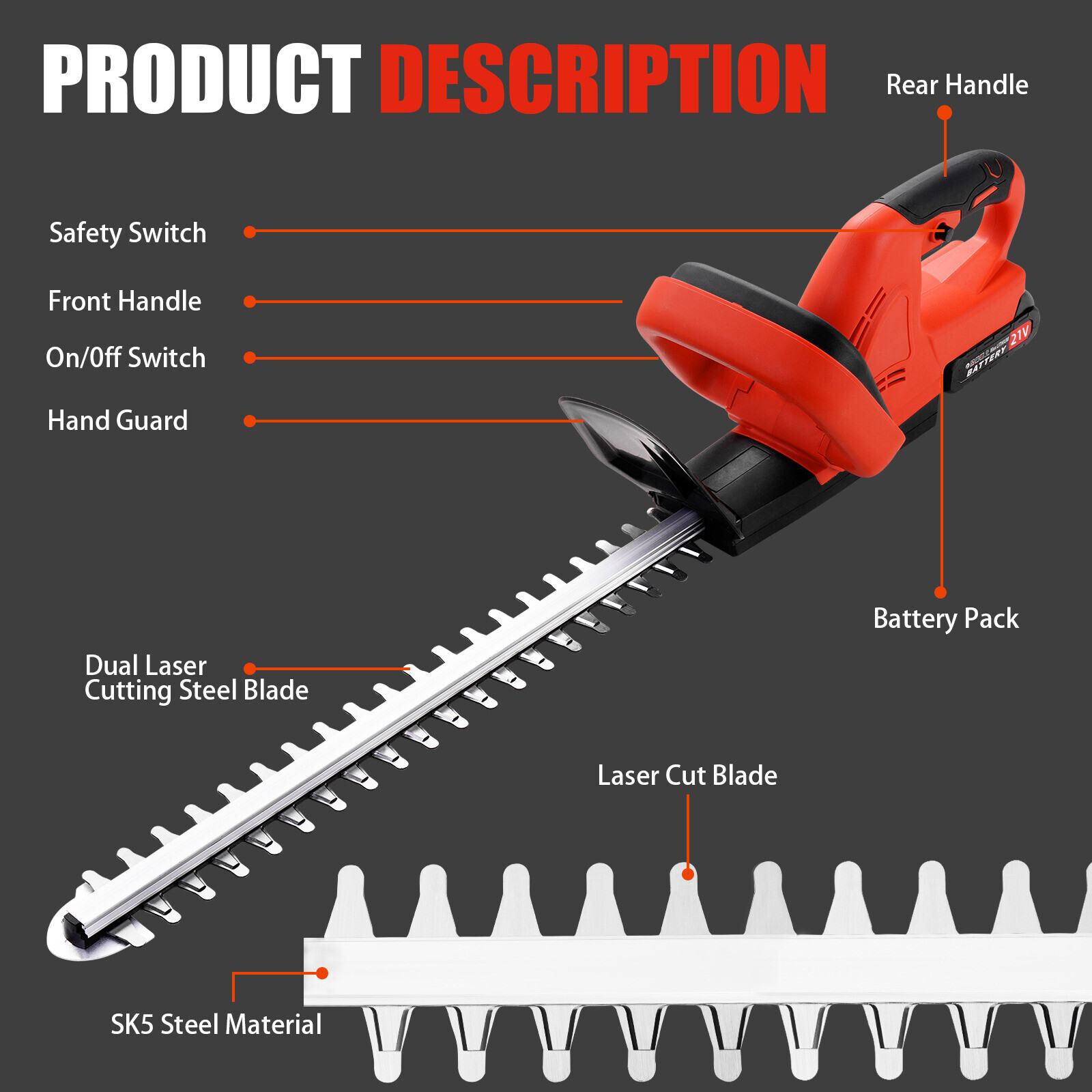 22" Hedge Trimmer Cordless Electric Hedge Bush Trimmer With Batteries & Charger