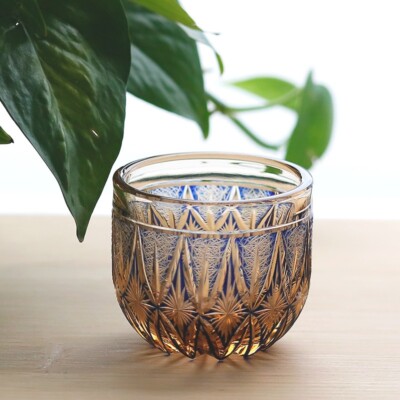 Small Edo Kiriko Hand Cut Shot Glasses For Sake Cup Handmade Cased Glass 2oz