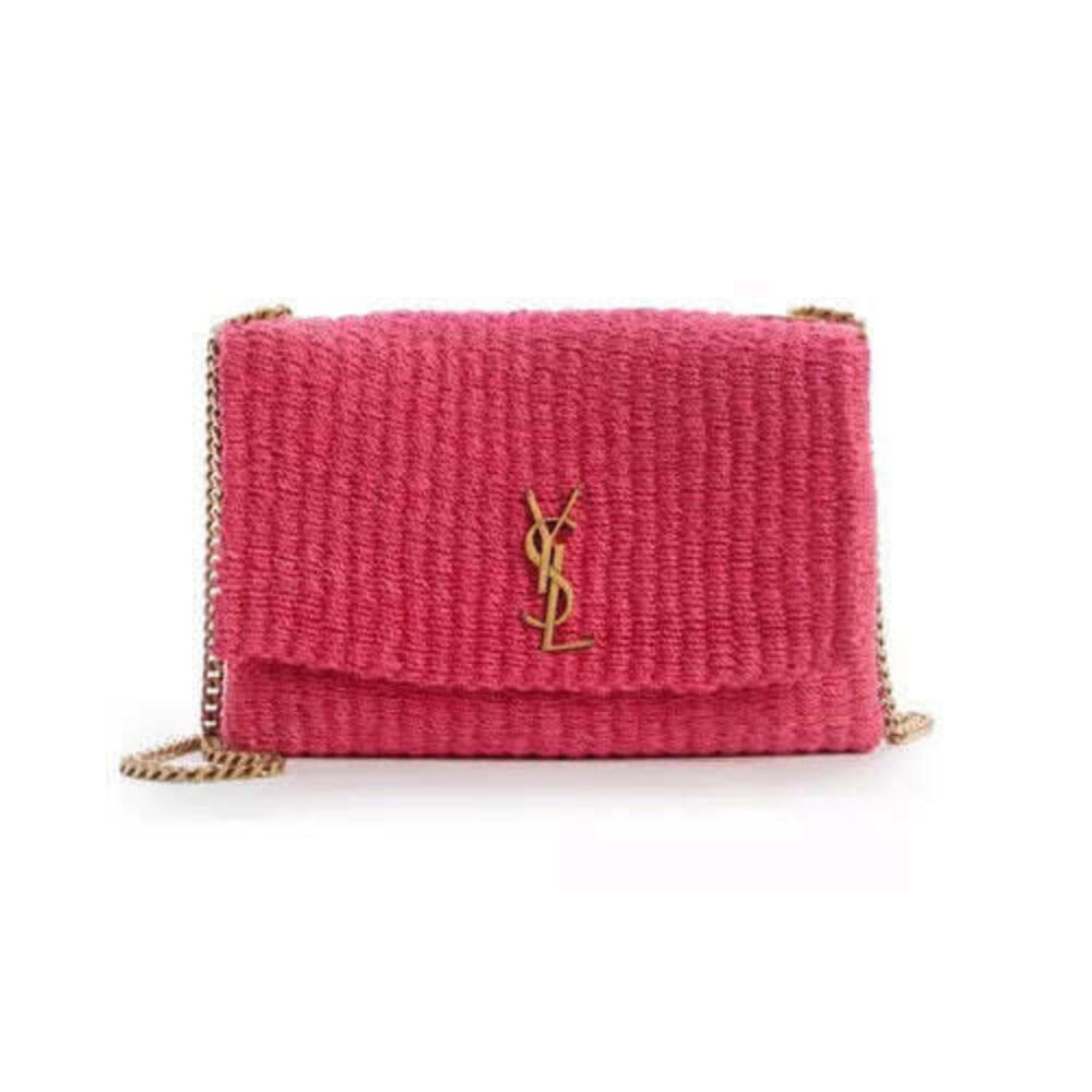 NUOVA $2850 Saint Laurent ﻿Borsa a tracolla media Kate Rafia rosa brillante